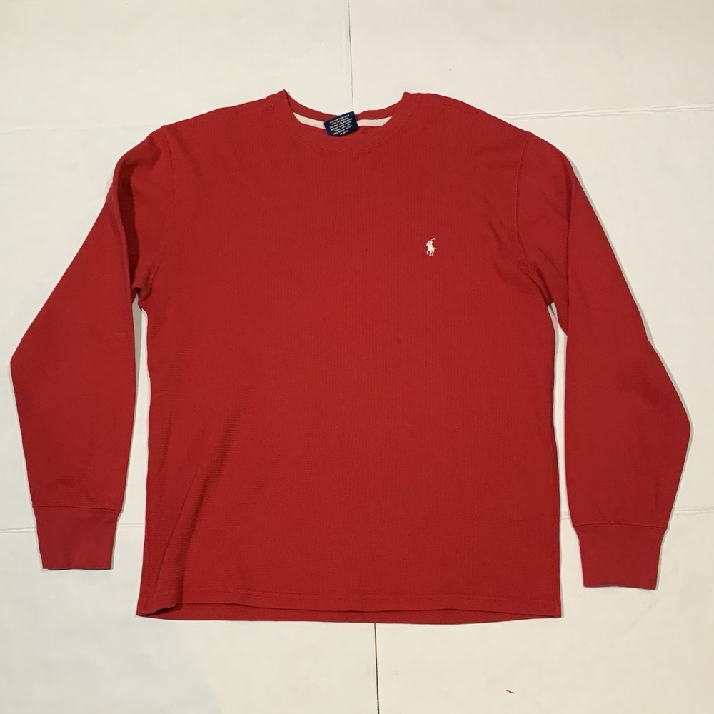 Mens Polo Ralph Lauren Sleepwear Red Cotton Waffle Knit Sleep Shirt Size S
